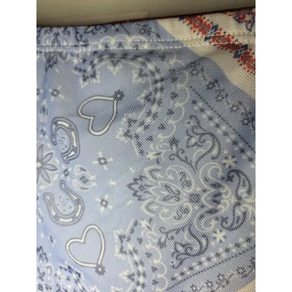 See You Monday Red Blue Hanky Heart Print Stretch Straight Maxi Skirt S/M NWT - Picture 9 of 9